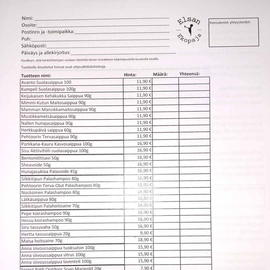 Tilauskaavake 10 kpl